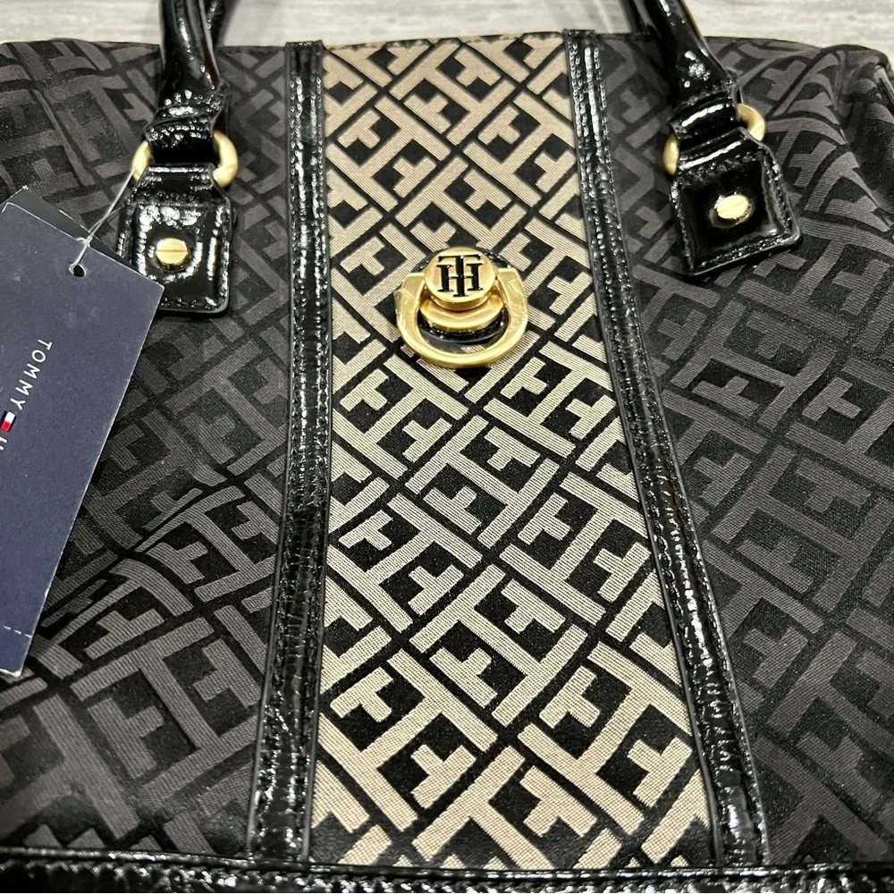 NWT Tommy Hilfiger Purse Satchel Black/Brown Logo Bag With Used Wallet‎ Included